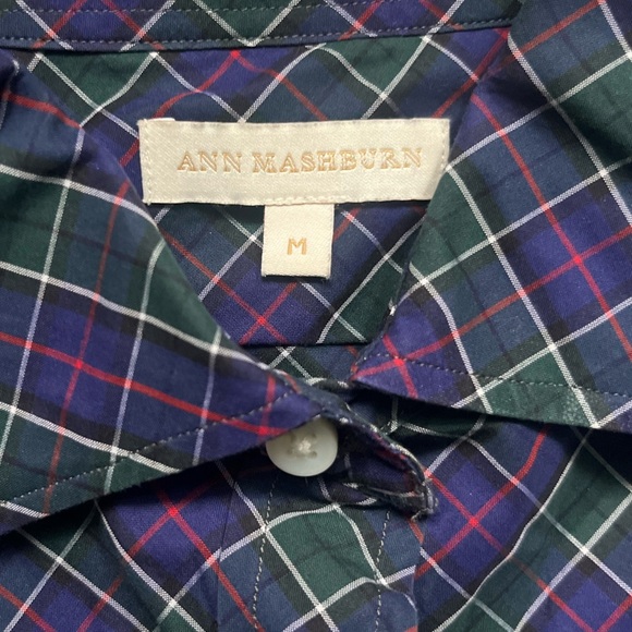 Ann Mashburn Green Blue Plaid Long Sleeve Fitted Womens Button Down Top Size M - Picture 2 of 6